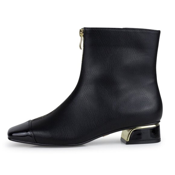 Cute Modern Womens Black Leather Ankle Metallic Heel Pointy Flat Boots - Picture 4 of 10